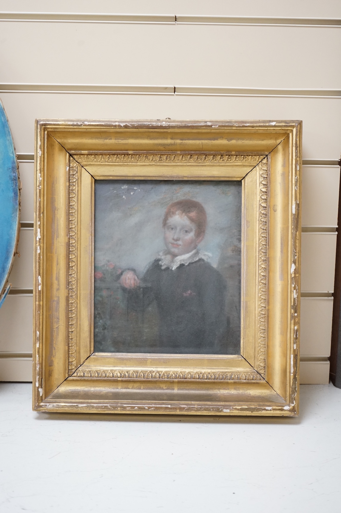 John Raphael Smith (1751-1812), Portrait of a young boy, pastel on canvas, inscribed verso, together with another work, Two young girls, oval pastel, largest 60 x 51cm, unframed